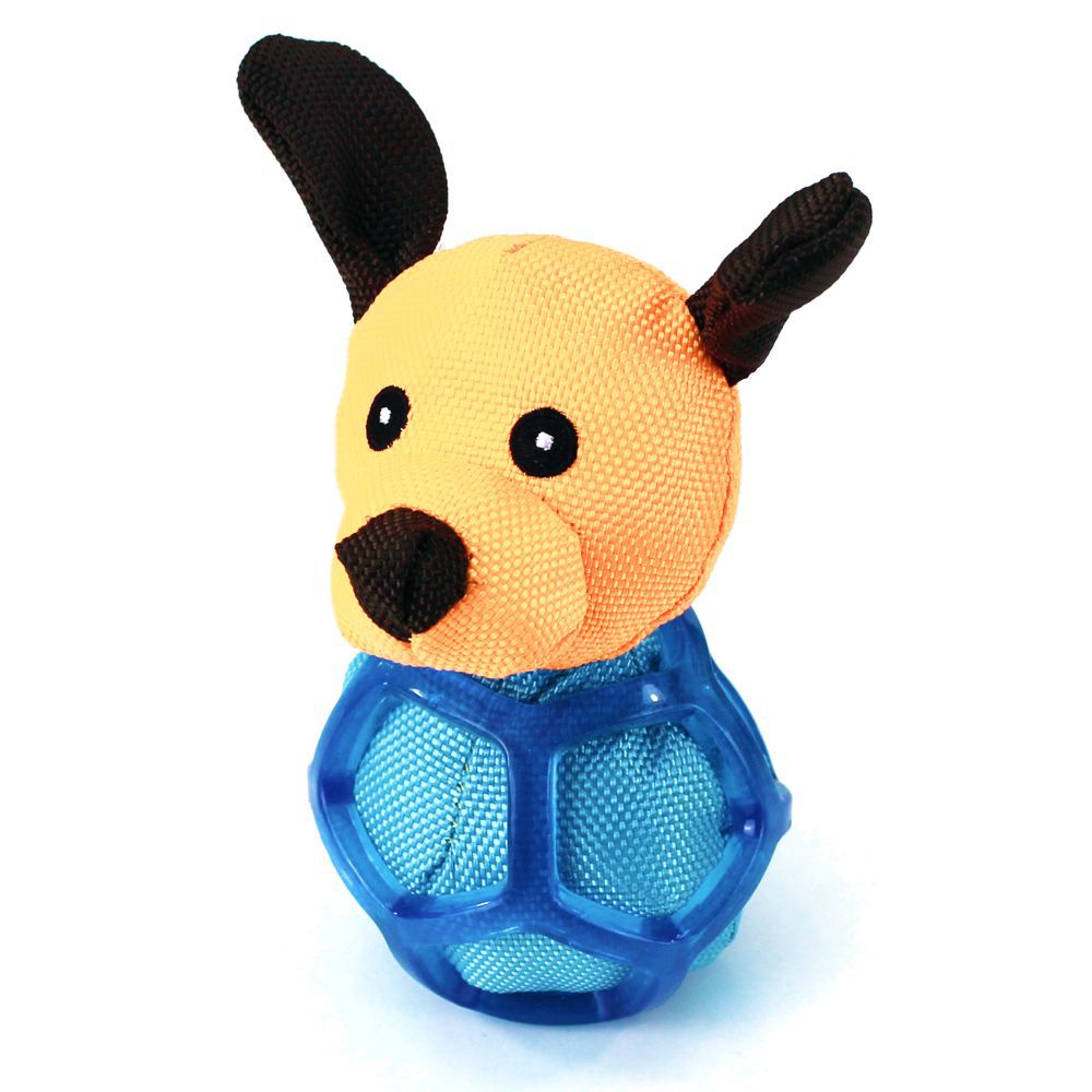 Nobby Gitterball mit Tierfigur - Ente/Hund - Hundespiel Apportierspiel Gummiball