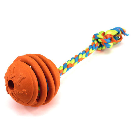 Nobby Vollgummi Ball mit Seil - Hundespiel Wurfseil Apportierspiel Gummiball