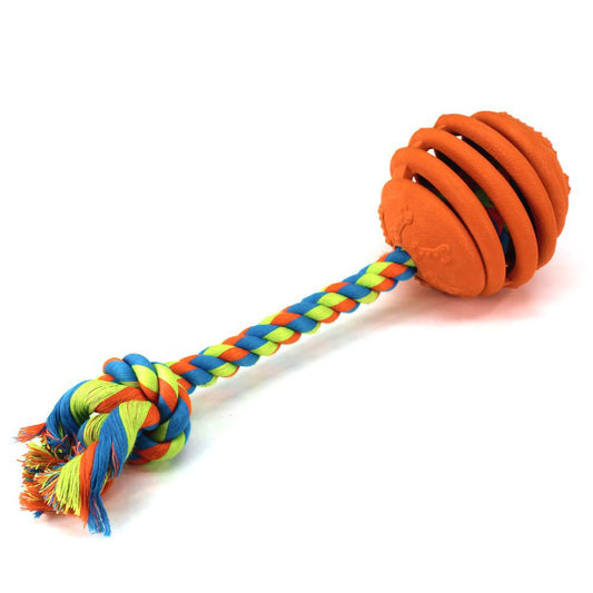 Nobby Vollgummi Ball mit Seil - Hundespiel Wurfseil Apportierspiel Gummiball