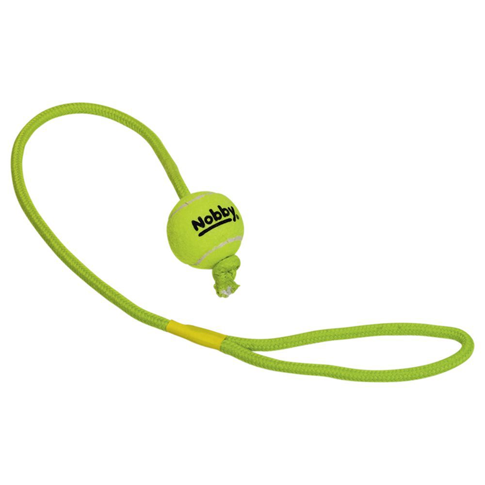 Nobby Tennisball mit Wurfschlaufe - gelb - Wurfseil Apportierspiel Ball für Hund