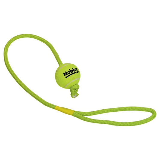 Nobby Tennisball mit Wurfschlaufe - gelb - Wurfseil Apportierspiel Ball für Hund