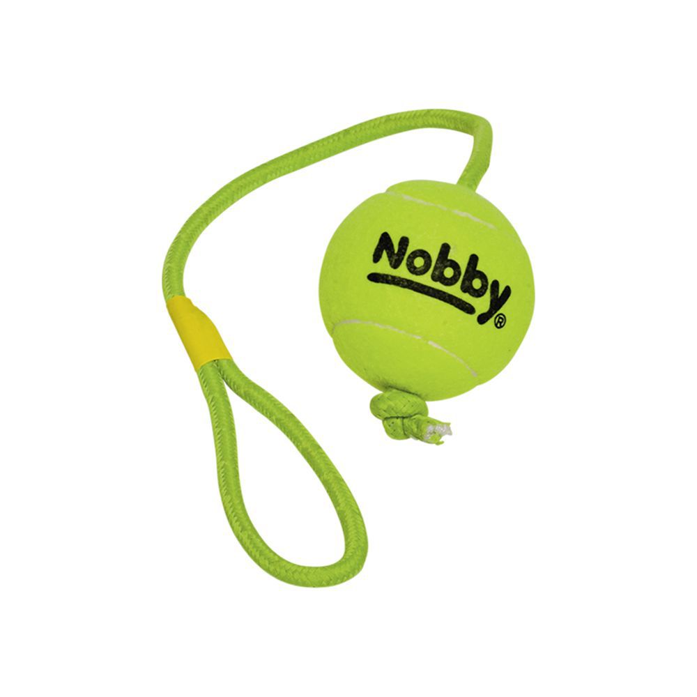Nobby Tennisball mit Wurfschlaufe - gelb - Wurfseil Apportierspiel Ball für Hund
