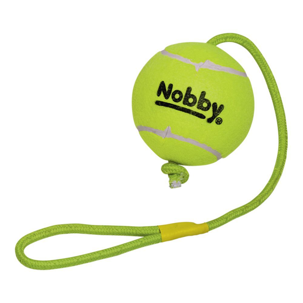 Nobby Tennisball mit Wurfschlaufe - gelb - Wurfseil Apportierspiel Ball für Hund