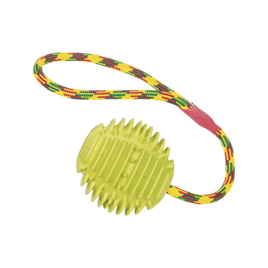 Nobby Vollgummi Ball mit Seil - Hundespiel Wurfseil Apportierspiel Noppenball