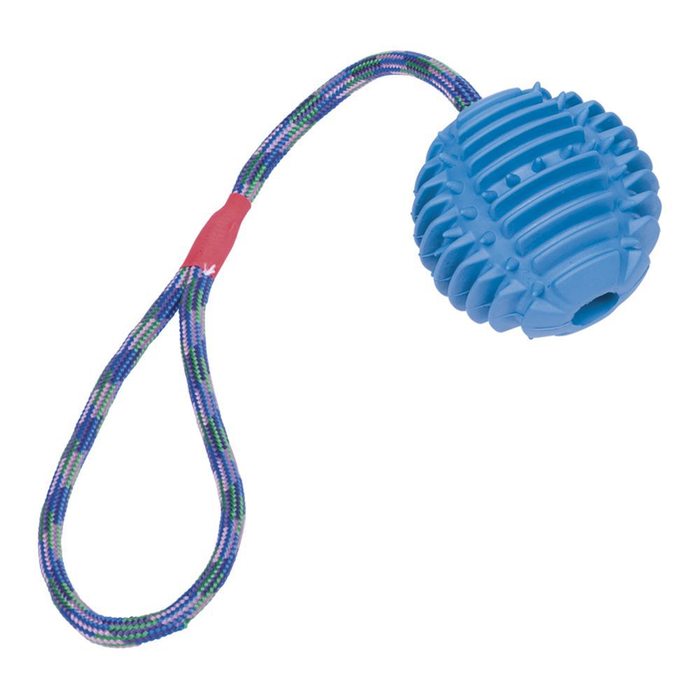 Nobby Vollgummi Ball mit Seil - Hundespiel Wurfseil Apportierspiel Noppenball