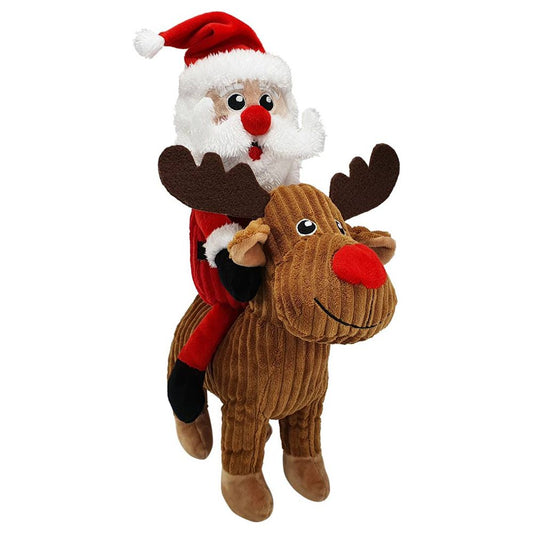 Nobby XMAS Plüsch Weihnachtsmann auf Elch - 38 cm - mit Squeaker - Hundspielzeug