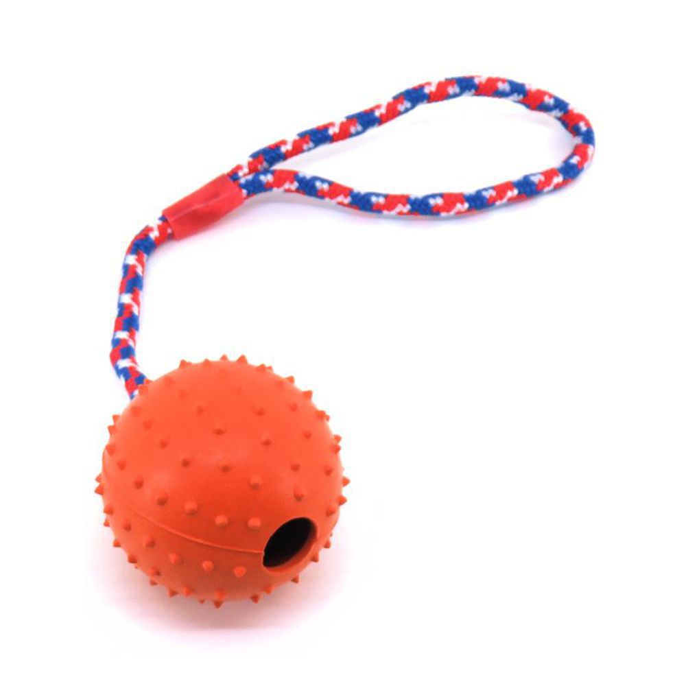 Nobby Vollgummi Ball mit Seil - Hundespiel Wurfseil Apportierspiel - mit Glocke