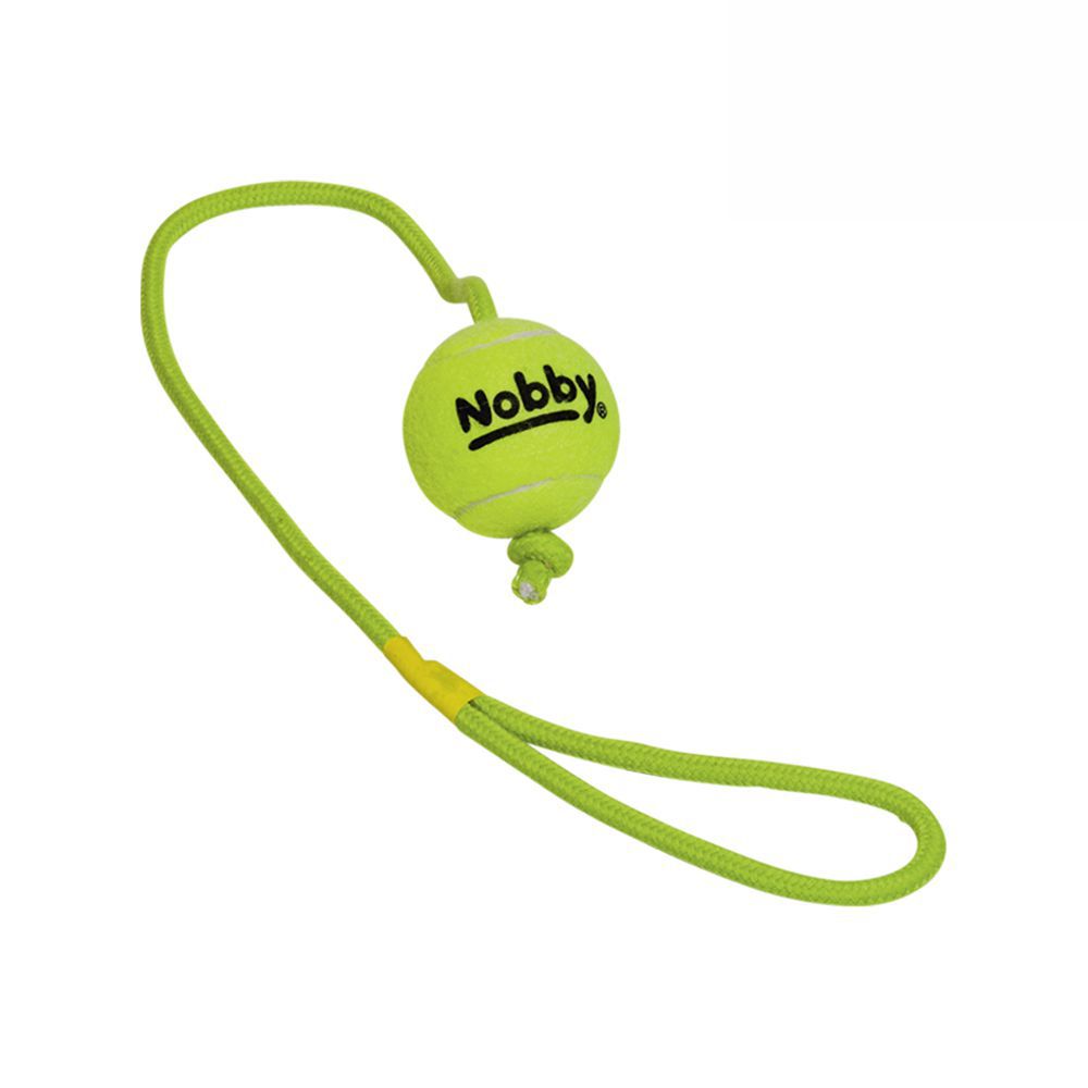 Nobby Tennisball mit Wurfschlaufe - gelb - Wurfseil Apportierspiel Ball für Hund