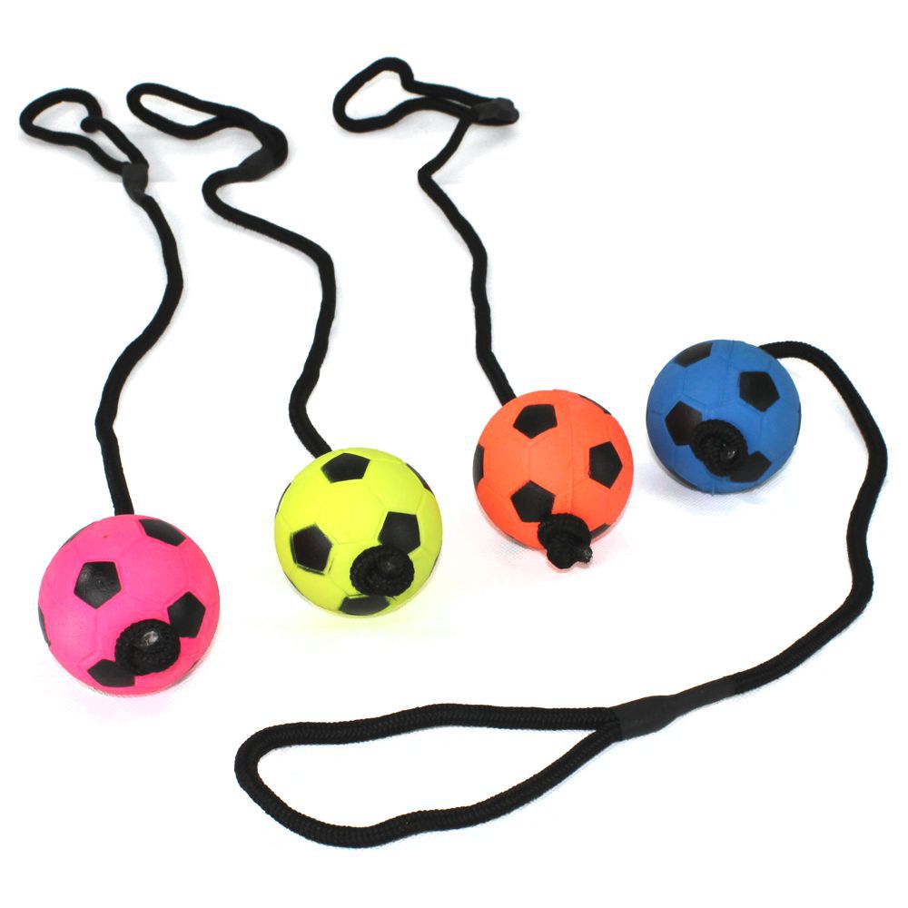 Nobby Moosgummi Ball mit Seil - 6 cm - Fußball Wurfsseil Hund Apportierspielzeug