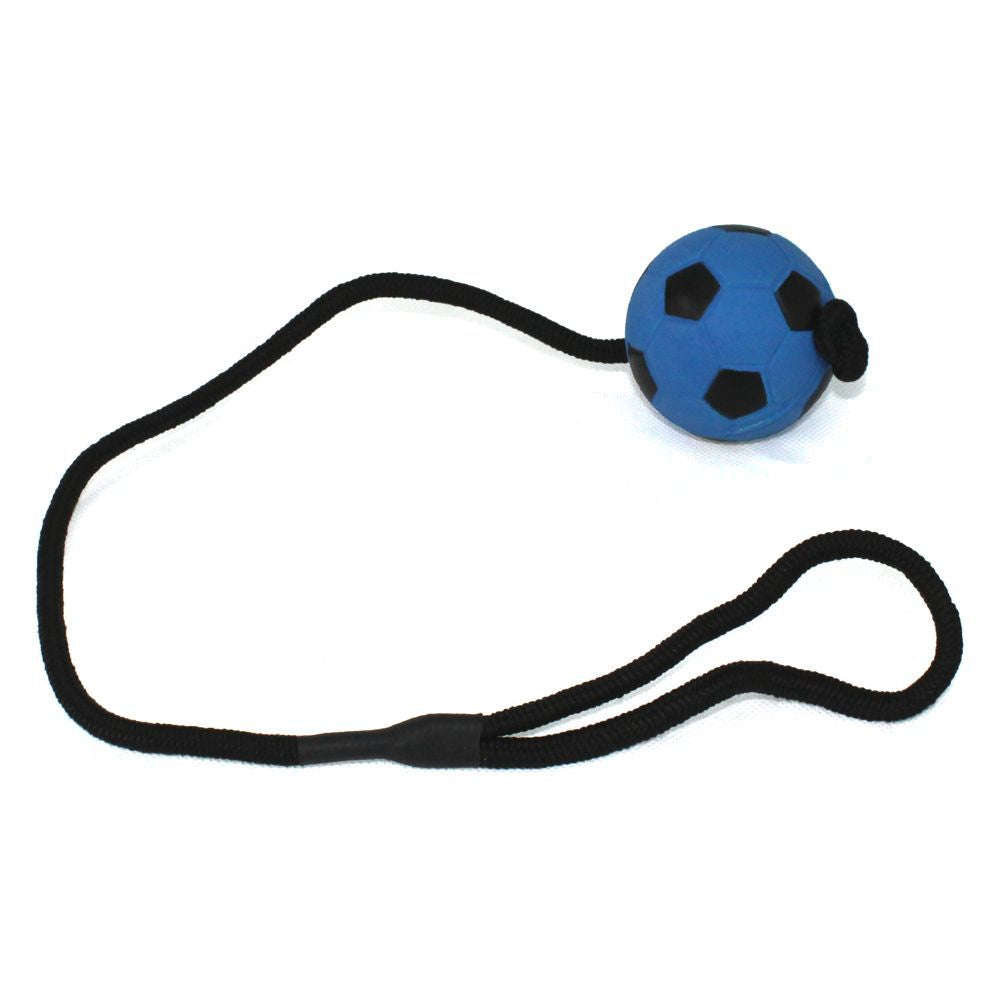 Nobby Moosgummi Ball mit Seil - 6 cm - Fußball Wurfsseil Hund Apportierspielzeug