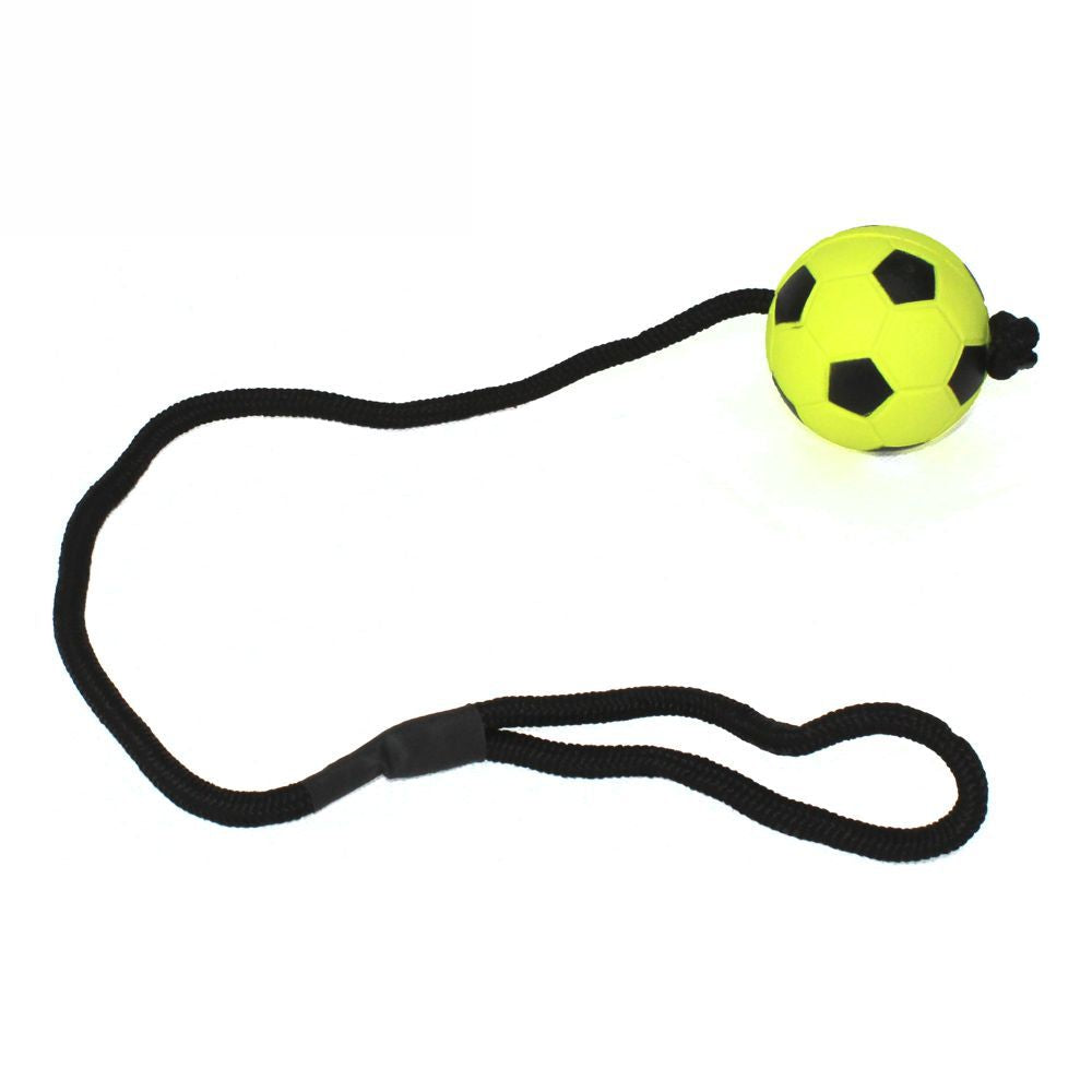 Nobby Moosgummi Ball mit Seil - 6 cm - Fußball Wurfsseil Hund Apportierspielzeug