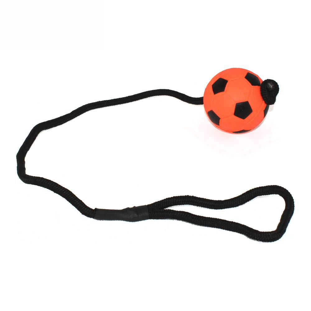 Nobby Moosgummi Ball mit Seil - 6 cm - Fußball Wurfsseil Hund Apportierspielzeug