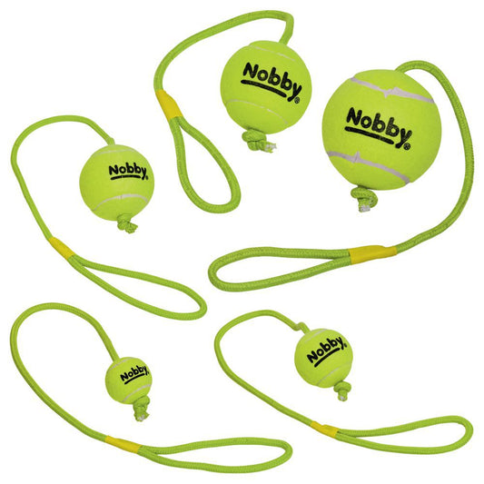 Nobby Tennisball mit Wurfschlaufe - gelb - Wurfseil Apportierspiel Ball für Hund