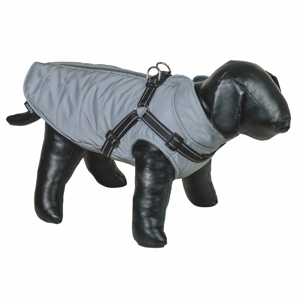 Nobby Hundemantel FULL REFLECT 2 in 1 - silbergrau - mit Geschirr Regenmantel