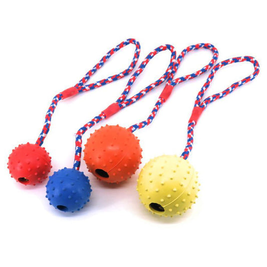Nobby Vollgummi Ball mit Seil - Hundespiel Wurfseil Apportierspiel
