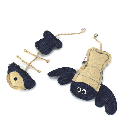 Nobby Katzenspielzeug mit Catnip - Fisch + Hummer - Seil und Glöckchen Stoff-Mix