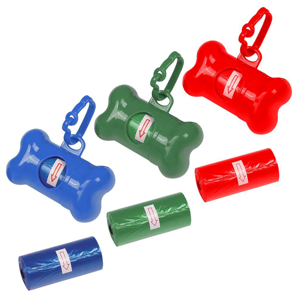 PetSport Kotbeutelspender mit Kottüten - blau/grün/rot - Hunde Kotbeutel Spender