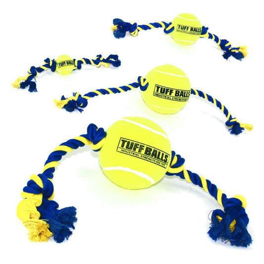 PetSport Knotenseil mit Tennisball - Baumwoll-Spieltau Ball Kauseil Zerrspiel