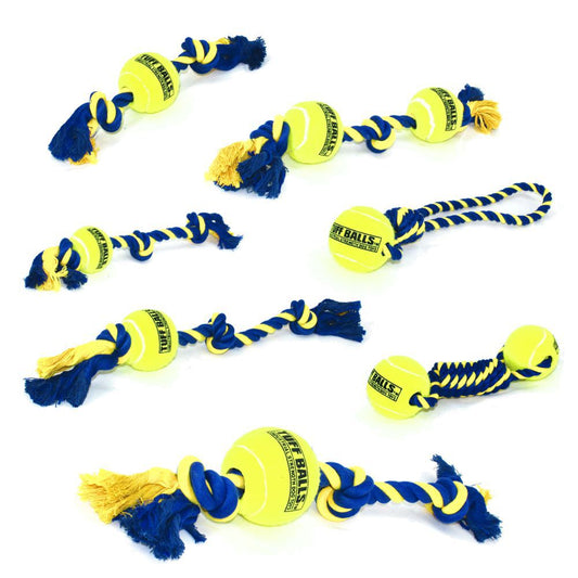 PetSport Knotenseil mit Tennisball - Baumwoll-Spieltau Ball Kauseil Zerrspiel