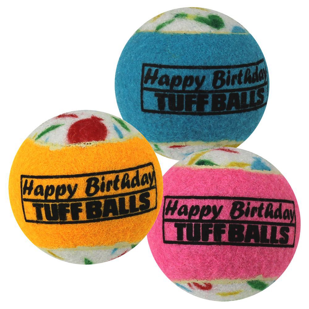PetSport Tennisball HAPPY BIRTHDAY TUFF BALL - S/M Apportierspielzeug Hundeball