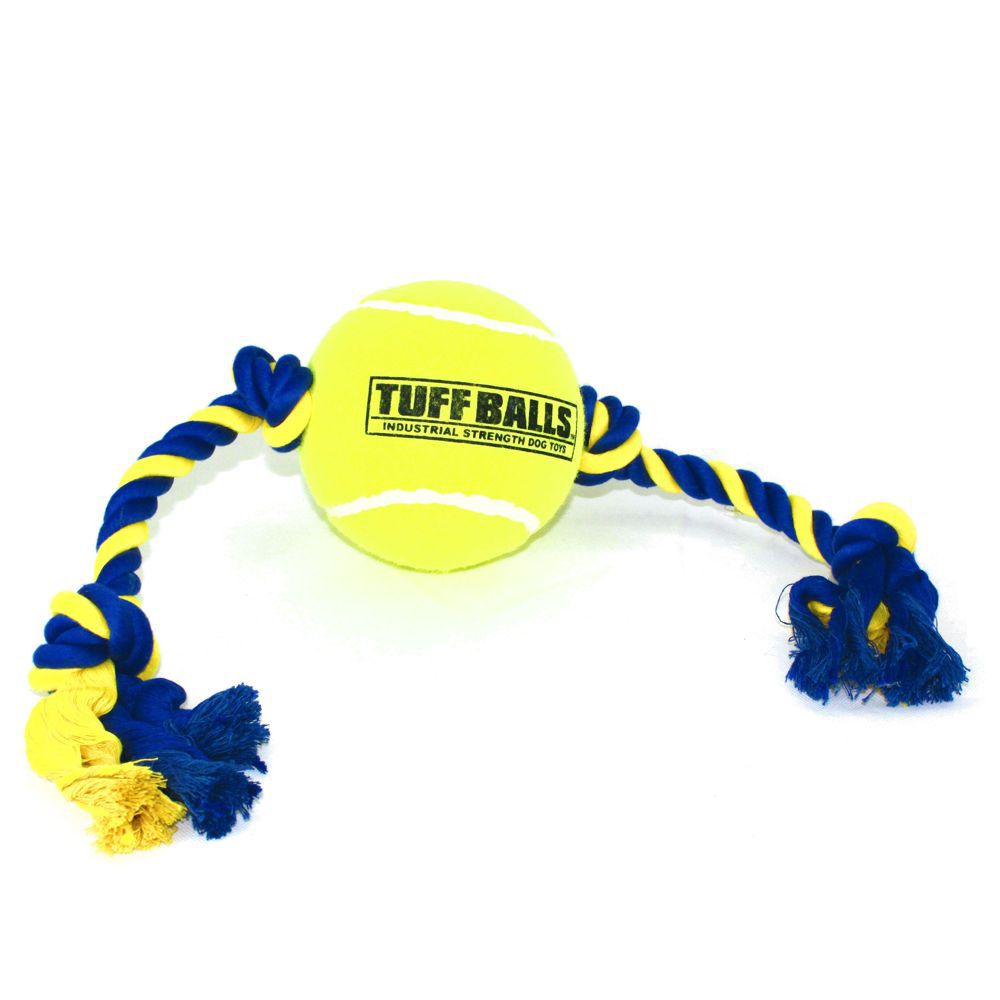 PetSport Knotenseil mit Tennisball - Baumwoll-Spieltau Ball Kauseil Zerrspiel