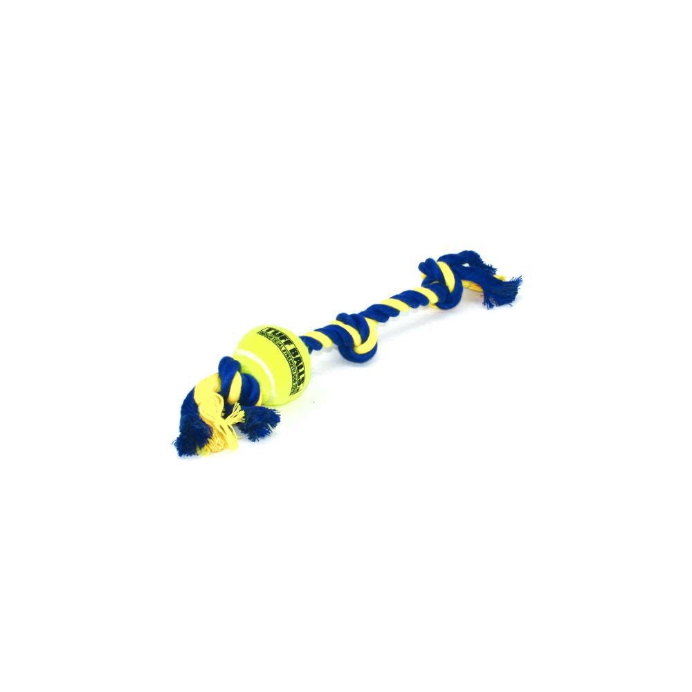 PetSport Knotenseil mit Tennisball - Baumwoll-Spieltau Ball Kauseil Zerrspiel