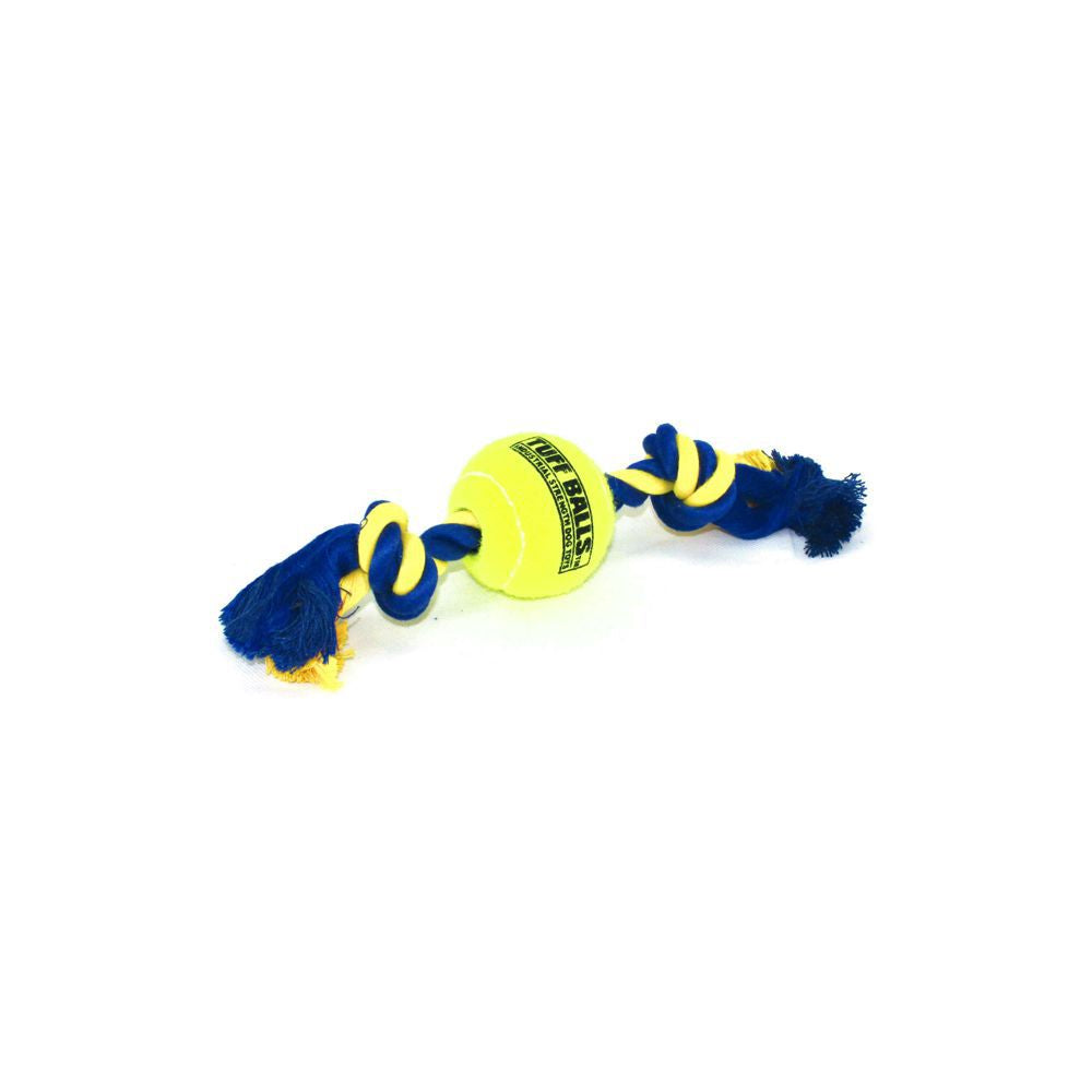 PetSport Knotenseil mit Tennisball - Baumwoll-Spieltau Ball Kauseil Zerrspiel