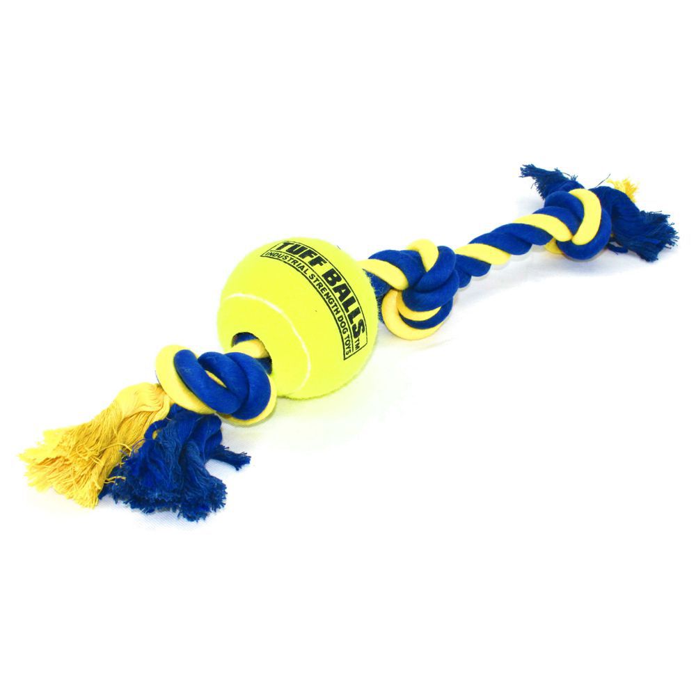PetSport Knotenseil mit Tennisball - Baumwoll-Spieltau Ball Kauseil Zerrspiel