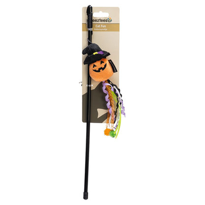Beeztees HALLOWEEN Katzenangel Plüsch-Kürbis mit Hexenhut Spielangel für Katzen
