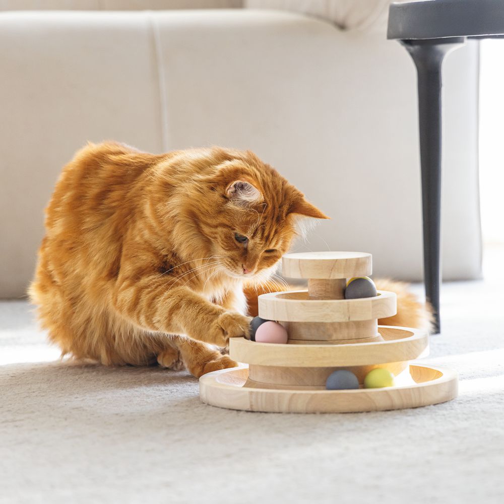 Designed by Lotte Katzenspielzeug MIA - Spielturm - 26 x 14 cm - Holz - 6 Kugeln
