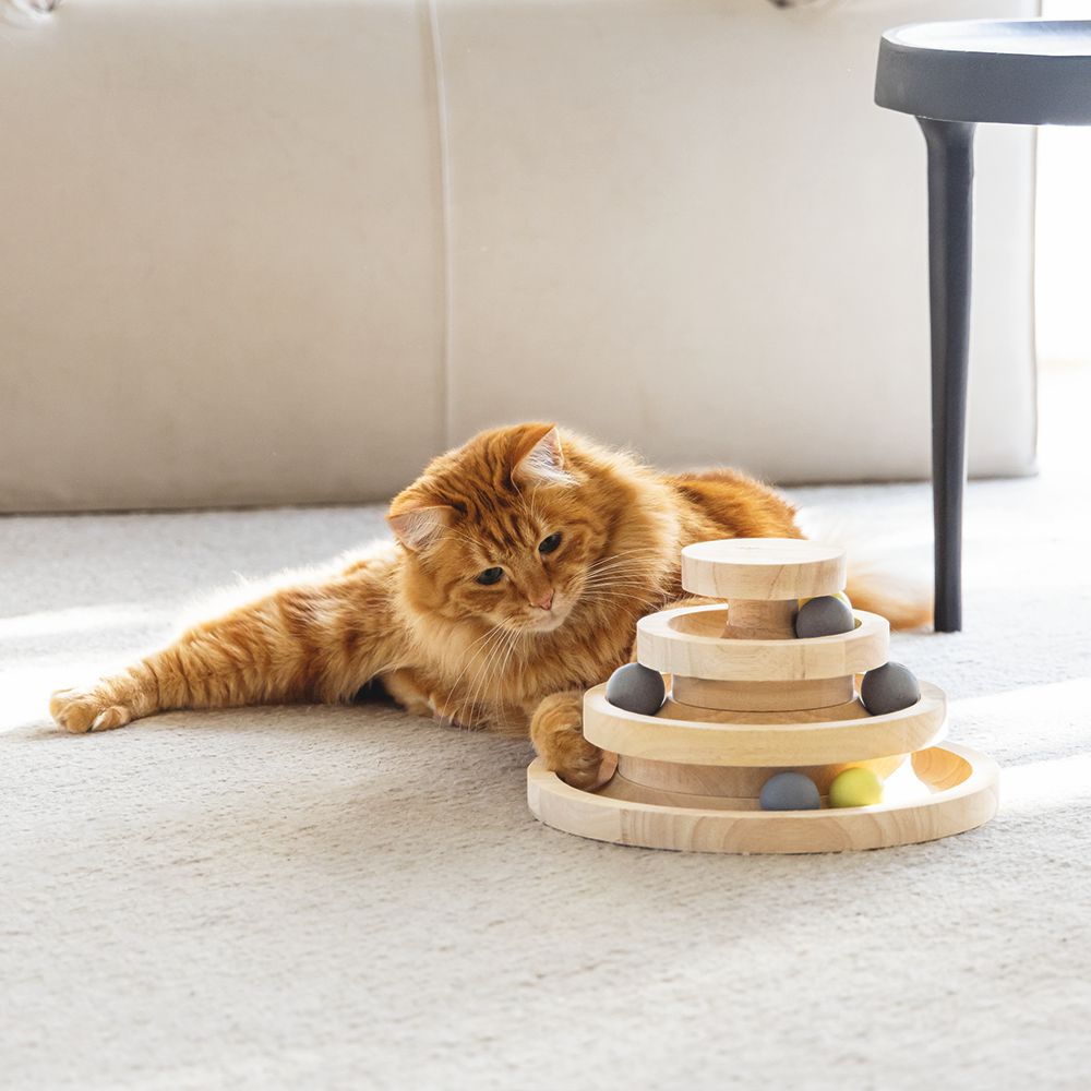 Designed by Lotte Katzenspielzeug MIA - Spielturm - 26 x 14 cm - Holz - 6 Kugeln