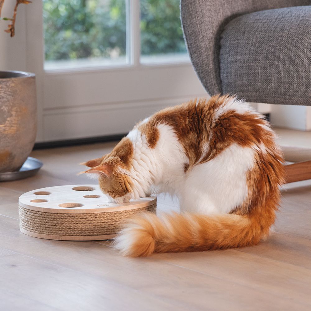 Designed by Lotte Katzenspielzeug RAYA - 30 x 7 cm - Holz - 2 Kugeln Kratzbrett