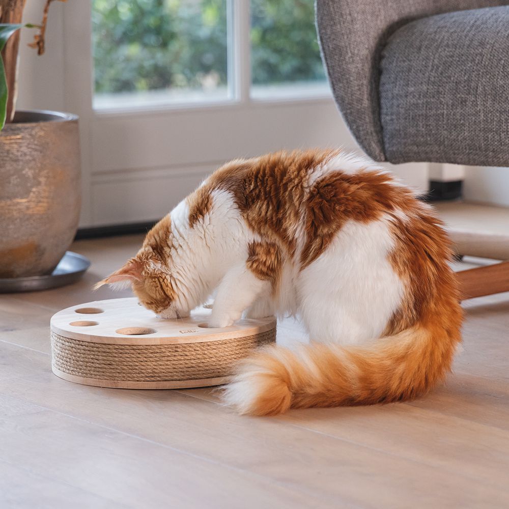 Designed by Lotte Katzenspielzeug RAYA - 30 x 7 cm - Holz - 2 Kugeln Kratzbrett