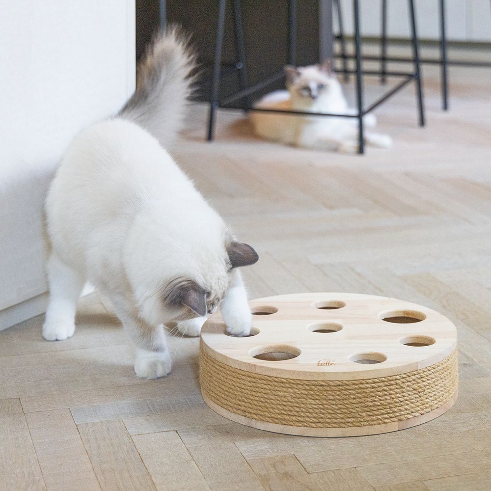 Designed by Lotte Katzenspielzeug RAYA - 30 x 7 cm - Holz - 2 Kugeln Kratzbrett