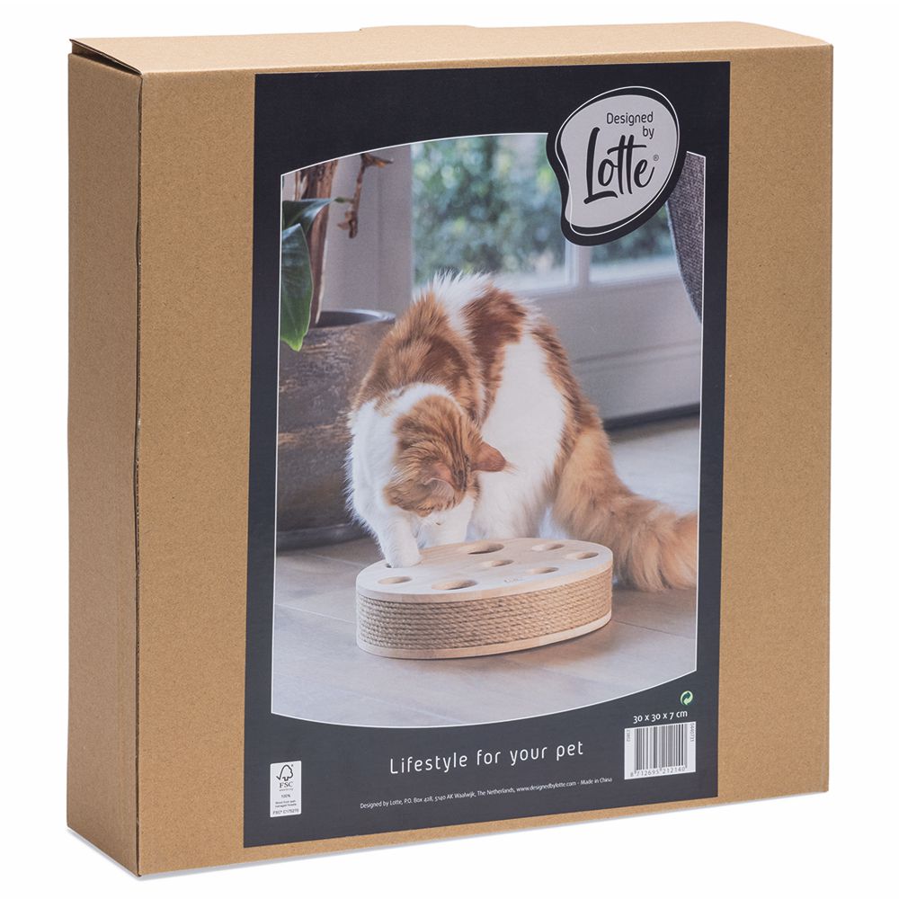 Designed by Lotte Katzenspielzeug RAYA - 30 x 7 cm - Holz - 2 Kugeln Kratzbrett