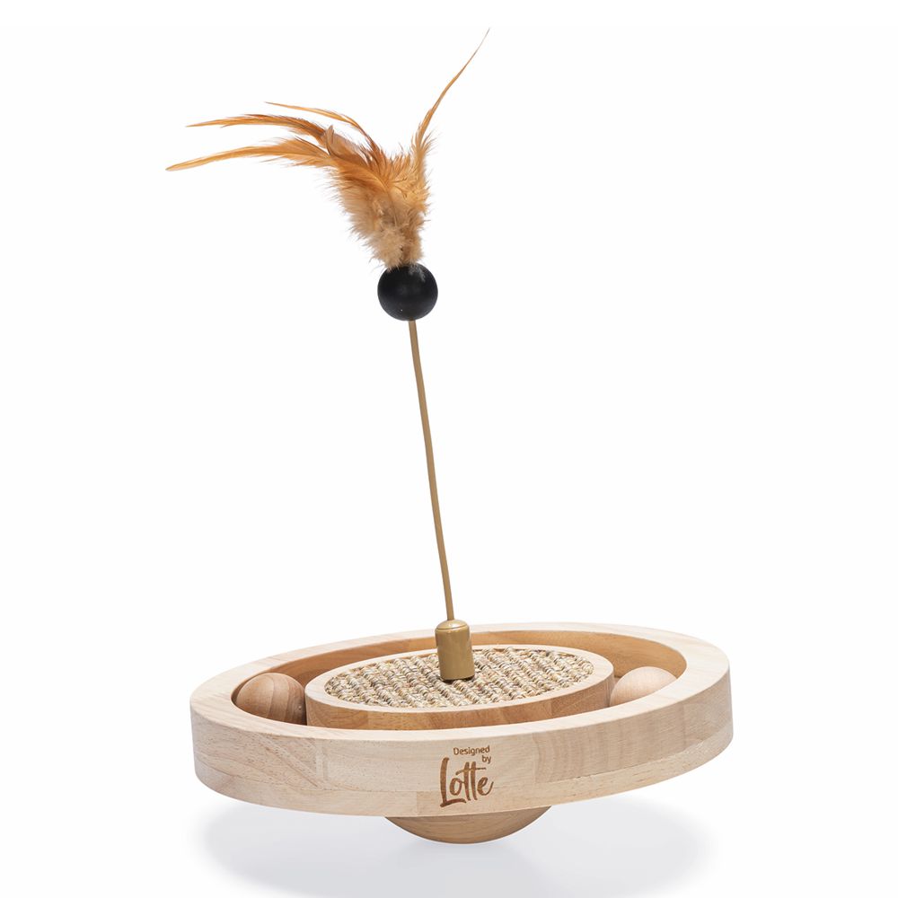 Designed by Lotte Katzenspielzeug WINNI - Ø 22 cm - Holz - 2 Kugeln Kratzbrett