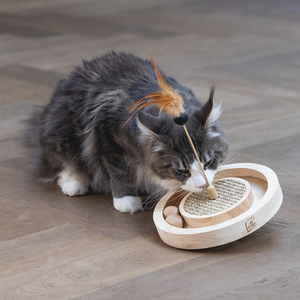 Designed by Lotte Katzenspielzeug WINNI - Ø 22 cm - Holz - 2 Kugeln Kratzbrett