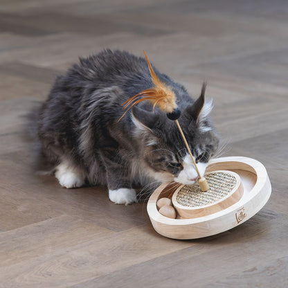 Designed by Lotte Katzenspielzeug WINNI - Ø 22 cm - Holz - 2 Kugeln Kratzbrett