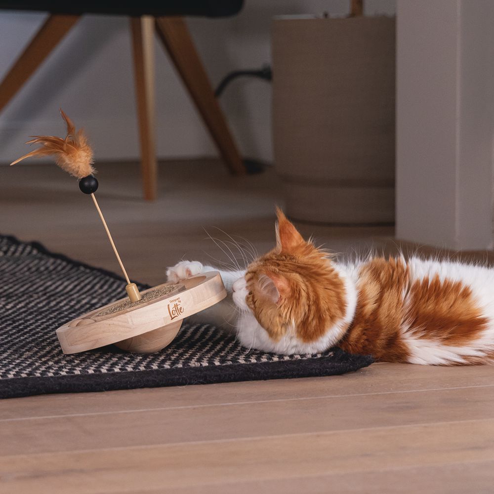 Designed by Lotte Katzenspielzeug WINNI - Ø 22 cm - Holz - 2 Kugeln Kratzbrett