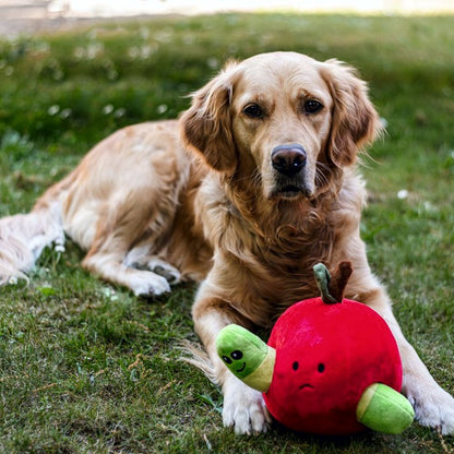 Beeztees Plüsch-Hundespielzeug - Apfel mit Wurm - Versteckspiel ohne Squeaker