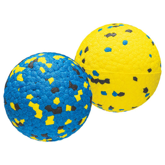 Beeztees Fetch Ball MARVO - 2 Stück - 7 cm - blau gelb - Schaumstoff Hundespiel