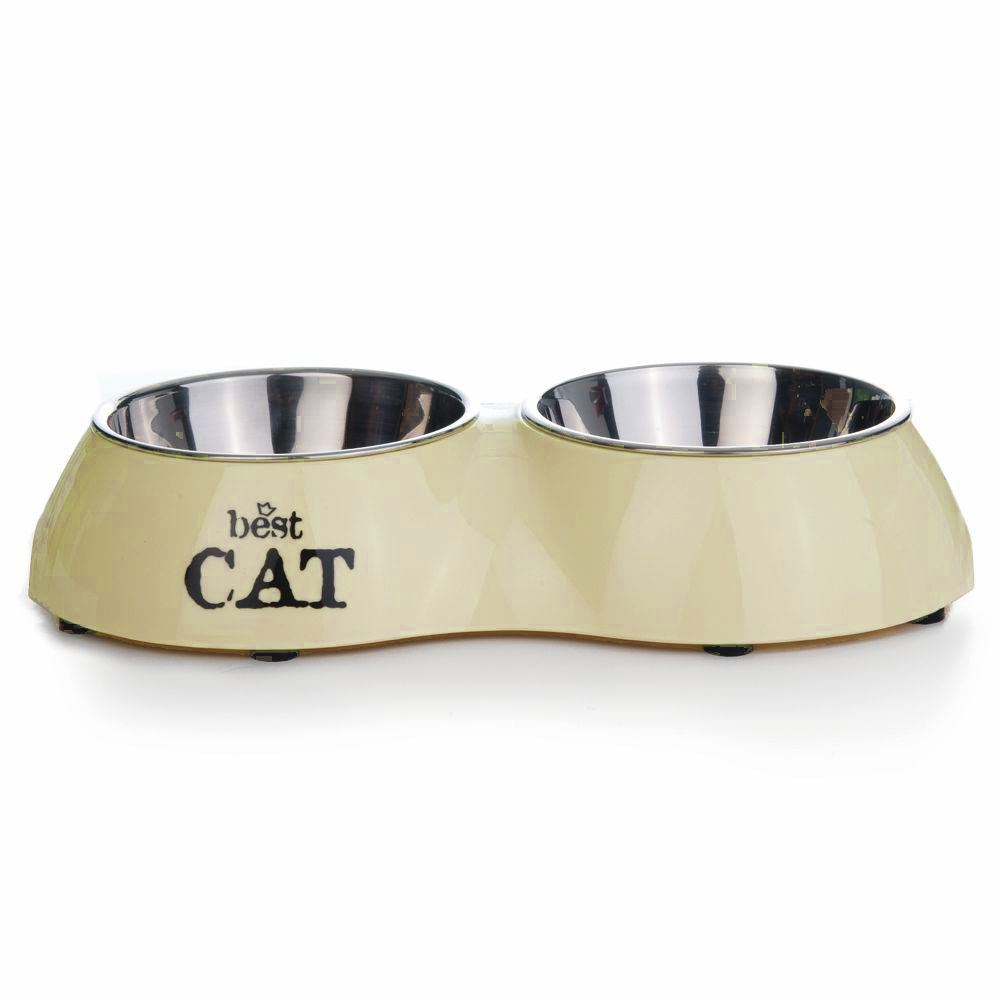 Beeztees Katzen-Doppelnapf hellgelb - Fressnapf Futternapf Wassernapf Katzennapf
