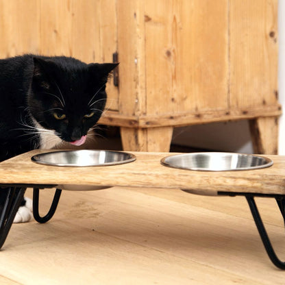 Designed by Lotte - Dinnerset LINGA für Katzen - Holz - mit 2 Edelstahl-Näpfen