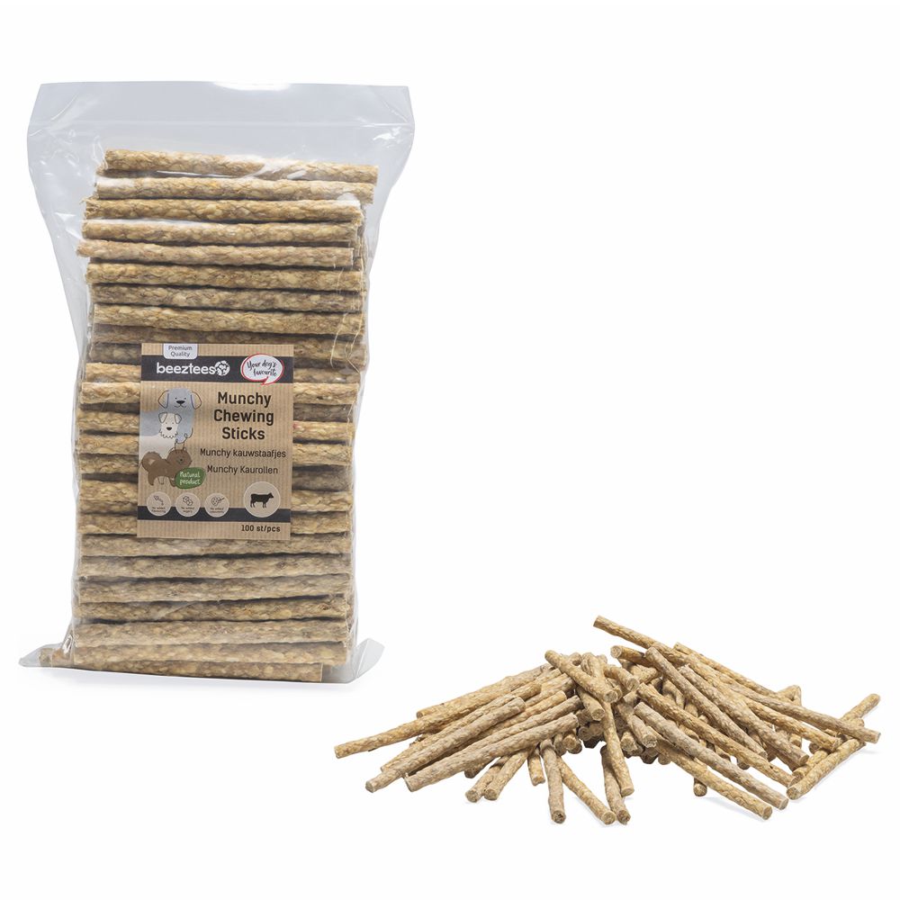 Beeztees 100 Stk Kausticks natur 13 cm Kaurollen Kaustangen Rinderhaut Hundesnac