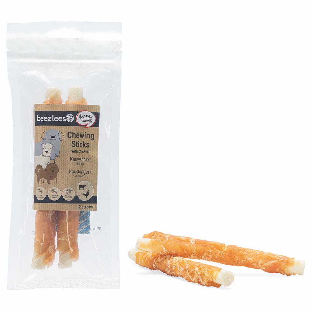 Beeztees Rinderhaut Kaustangen - Huhn - 2 Stück - 15 cm - Hundesnack Kausnack Le