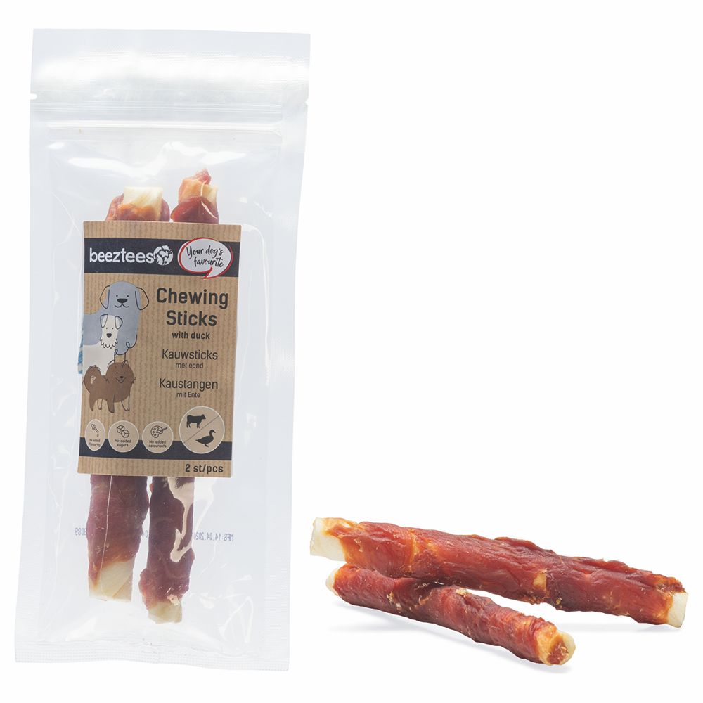 Beeztees Rinderhaut Kaustangen - Ente - 2 Stück - 15 cm - Hundesnack Kausnack Le