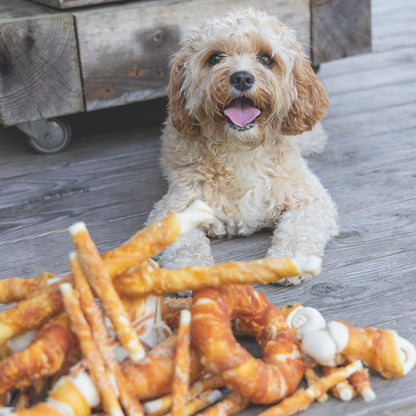 Beeztees Rinderhaut Kaustangen - Ente - 2 Stück - 15 cm - Hundesnack Kausnack Leckerli