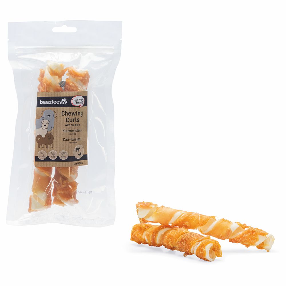 Beeztees Rinderhaut Kau-Twisters - Huhn - 2 Stück - 18 cm - Hundesnack Kausnack