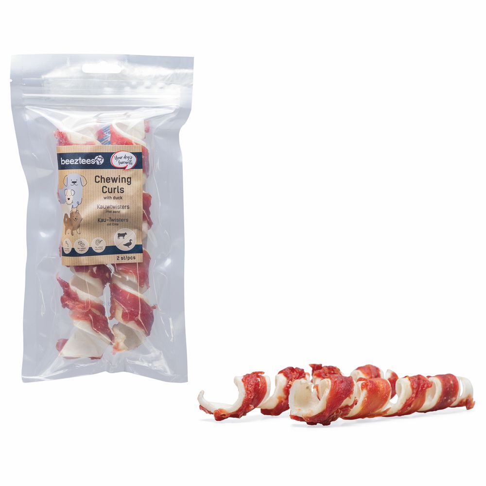 Beeztees Rinderhaut Kau-Twisters - Ente - 2 Stück - 18 cm - Hundesnack Kausnack