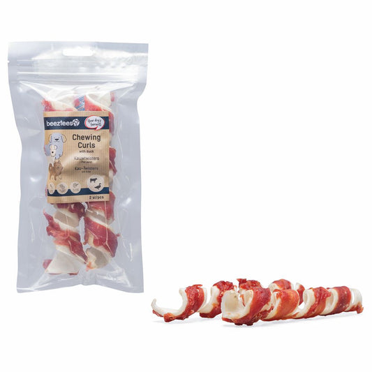 Beeztees Rinderhaut Kau-Twisters - Ente - 2 Stück - 18 cm - Hundesnack Kausnack